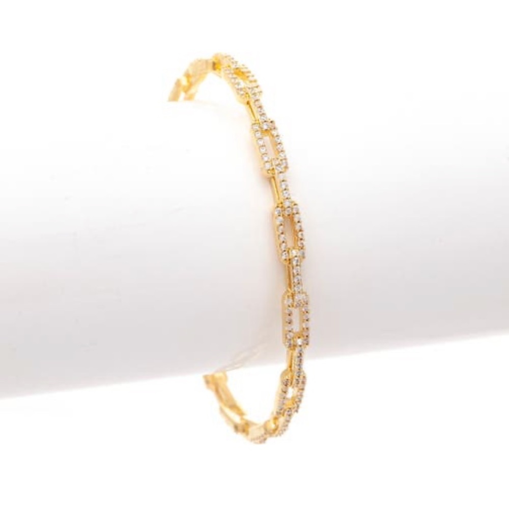 18K Yellow Gold Pave CZ
Paperclip Link Cuff Bracelet